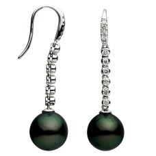 18kt White Gold Tahitian Pearl And Diamond Drop Earrings