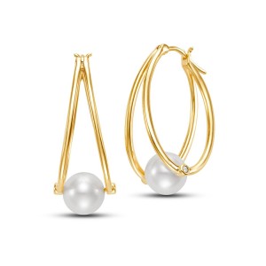 Mastoloni 14kt Yellow Gold Pearl And Diamond Hoop Earrings