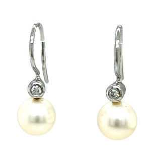 Estate 14kt White Gold Pearl And Diamond Drop Earrings
