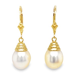 Estate 14kt Yellow Gold Baroque Pearl Leverback Earrings