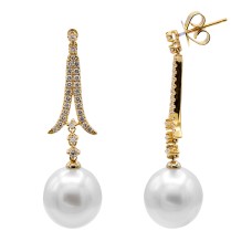 18kt Yellow Gold Pearl And Diamond Drop Earrings