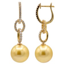 18kt Yellow Gold Golden South Sea Pearl And Diamond Drop Earrings