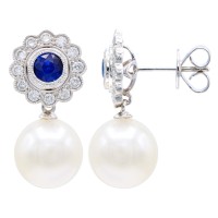 18kt Yellow Gold Golden South Sea Pearl And Diamond Drop Earrings