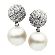 18kt White Gold South Sea Pearl And Diamond Earrings