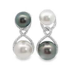 18kt White Gold Tahitian And South Sea Pearl And Diamond Drop Earrings