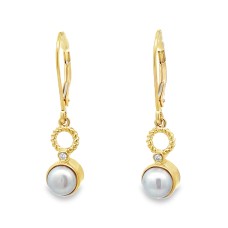 Michou 18kt Yellow Gold Pearl And Diamond "Infinity" Dangle Earrings