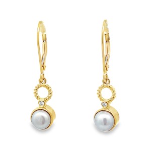 Michou 18kt Yellow Gold Pearl And Diamond "Infinity" Dangle Earrings