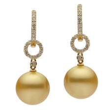 18kt Yellow Gold Golden South Sea Pearl And Diamond Dangle Earrings