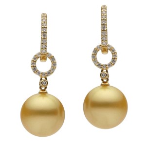 18kt Yellow Gold Golden South Sea Pearl And Diamond Dangle Earrings