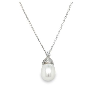 14kt White Gold Freshwater Pearl And Diamond Pendant Necklace