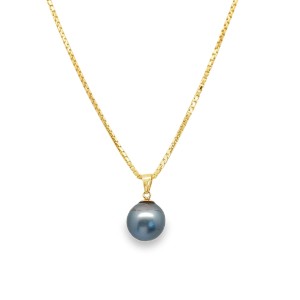 Estate 14kt Yellow Gold Grey Tahitian Pearl Pendant