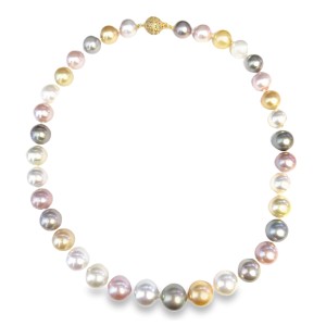 18kt Yellow Gold Multi-color South Sea And Freshwater Pearl Strand Necklace