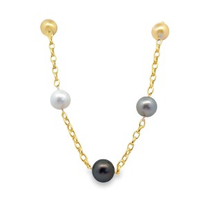 14kt Yellow Gold Multi Colored South Sea Pearl Tin Cup Necklace