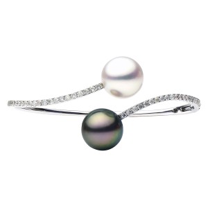 18kt White Gold South Sea And Tahitian Pearl And Diamond Bangle Bracelet