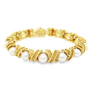 Estate 18kt Yellow Gold Akoya Pearl Bracelet By Honora