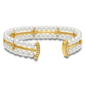 Mastoloni 18kt Yellow Gold Pearl And Diamond "Sorrento" Cuff Bracelet