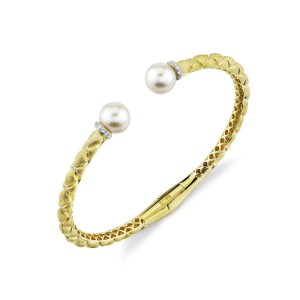 Sloane Street 18kt Yellow Gold Pearl And Diamond Cuff Bracelet