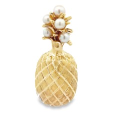 Estate 14kt Yellow Gold Pearl Accented Pineapple Brooch