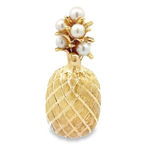 Estate 14kt Yellow Gold Pearl Accented Pineapple Brooch
