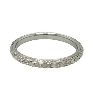 Estate 18kt White Gold Engraved Wedding Band