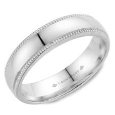 14kt White Gold 4mm Domed Comfort Fit Traditional Wedding Band With Milgrain Edges