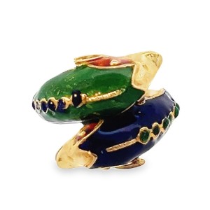 Estate 18kt Yellow Gold Enameled Double Dolphin Bypass Ring