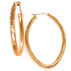 Estate 14kt Yellow Gold Diamond Cut Oblong Hoop Earrings