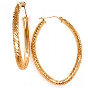 Estate 14kt Yellow Gold Diamond Cut Oblong Hoop Earrings