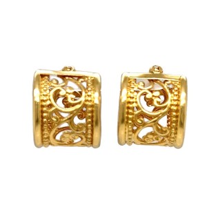 Estate 18kt Yellow Gold Wide Huggie Hoop Earrings