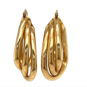 Estate 14kt Yellow Gold Triangular Shaped Triple Tube Hoop Earrings