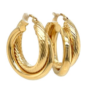 Estate 14kt Yellow Gold Textured And Polished Twist Hoop Earrings