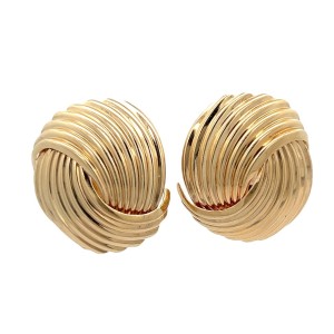Estate 14kt Yellow Gold Bypass Button Style Earrings. These 