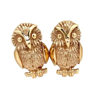 Estate 14kt Yellow Gold Owl Earrings