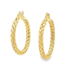 Estate 18kt Yellow Gold Medium Basket Weave Hoop Earrings