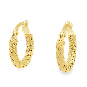 Estate 18kt Yellow Gold Mini Basket Weave Hoop Earrings