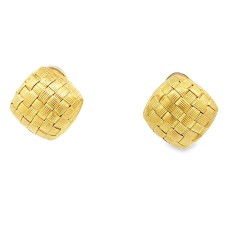 Estate 18kt Yellow Gold Button Style Basket Weave Earrings