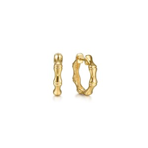Gabriel & Co, 14kt Yellow Gold Polished Bamboo Style Small Hoop Earrings
