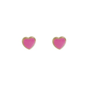 14k Yellow Gold Pink Enamel Child/youth Petite Heart Earrings