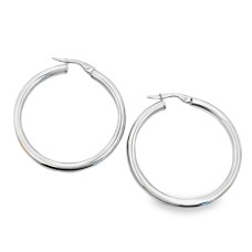 Estate 14kt White Gold 35mm Polished Hoop Earrings