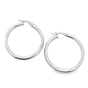 Estate 14kt White Gold 35mm Polished Hoop Earrings
