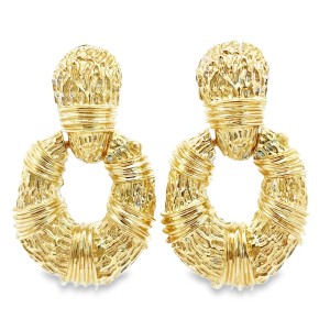 Estate 14kt Yellow Gold Textured Door Knocker Earrings