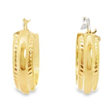 Estate 14kt Yellow Gold Textured Edge Wide Hoop Earring. 