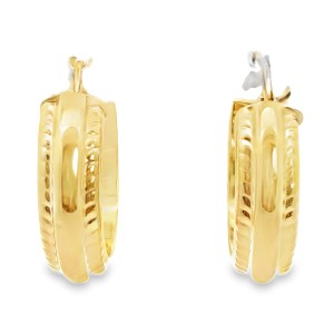 Estate 14kt Yellow Gold Textured Edge Wide Hoop Earring. 