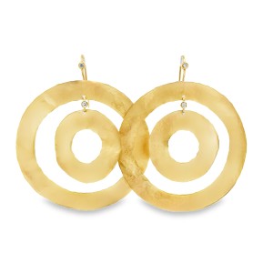 Estate 14kt Yellow Gold Double Circle Earrings With Diamond Accents