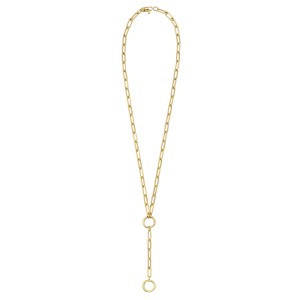 14kt Yellow Gold Paperclip Link Chain Lariat Necklace