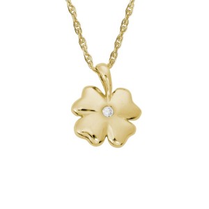 14kt Yellow Gold Diamond-accented Four Leaf Clover Pendant Necklace