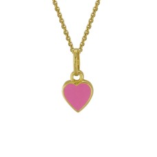 14k Yellow Gold Pink Enamel Child/youth Petite Heart Pendant Necklace
