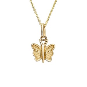 14k Yellow Gold Child/youth Petite Butterfly Pendant Necklace