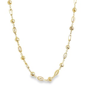 Estate 14kt Yellow Gold Alternating Round And Elongated Fancy Link Necklace