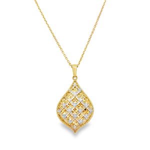 Estate 14kt Yellow And White Gold Diamond Cut Pendant Necklace